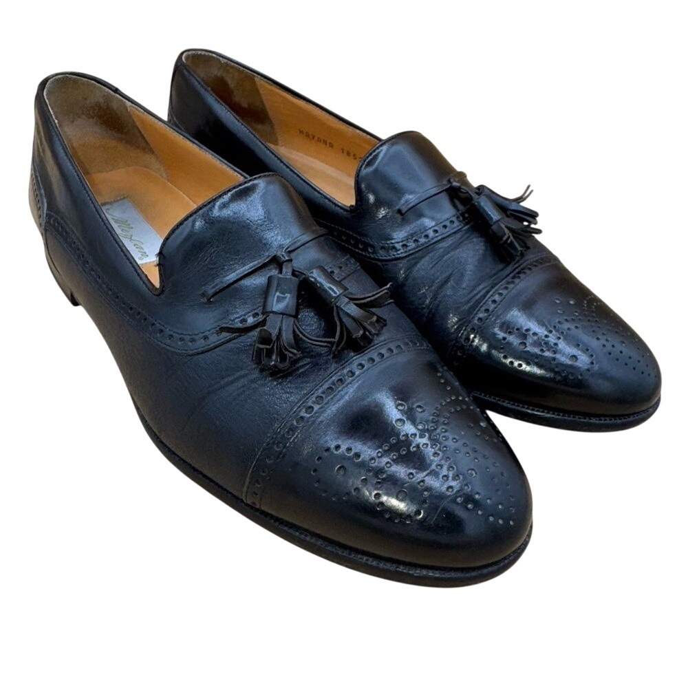MEZLAN Havana Kiltie Tassel Black Leather Cap-toe Black Loafers, Men's 10.5, EUC